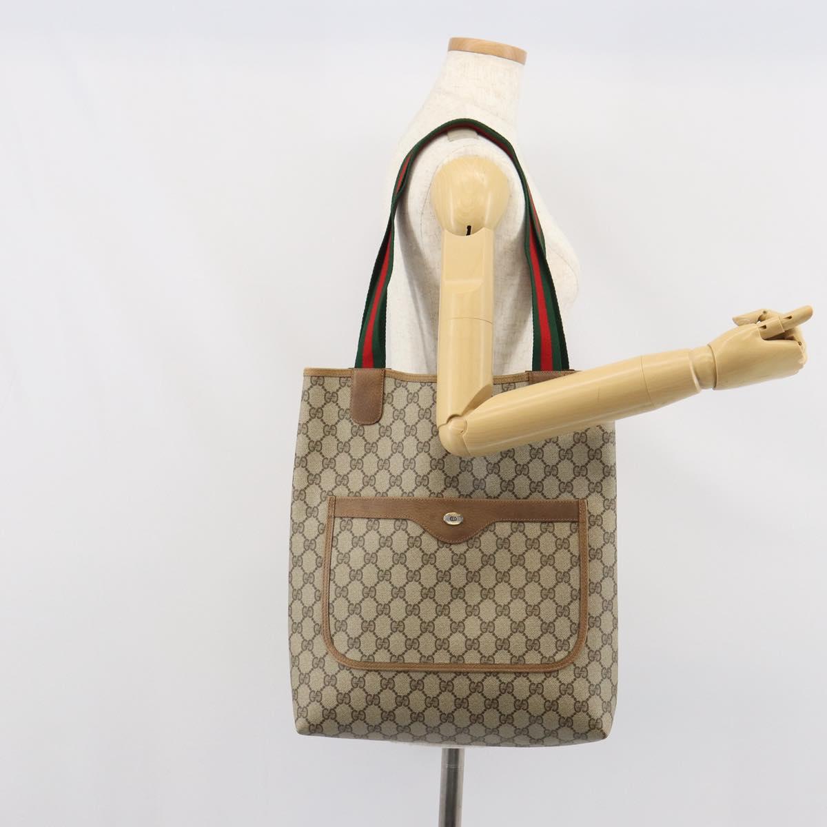 GUCCI GG Supreme Web Sherry Line Tote Bag PVC Beige 39 02 003 Auth ep12822