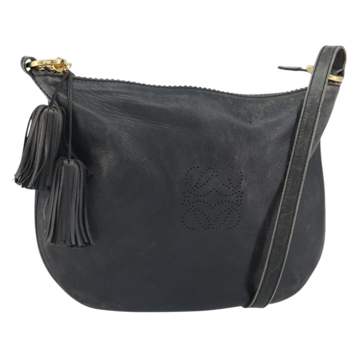 LOEWE Shoulder Bag Leather Black Gold Auth ep12832