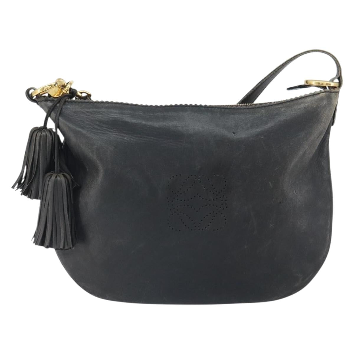 LOEWE Shoulder Bag Leather Black Gold Auth ep12832