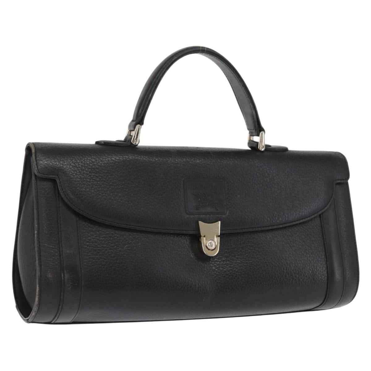 Burberrys Hand Bag Leather Black Silver Auth ep12833