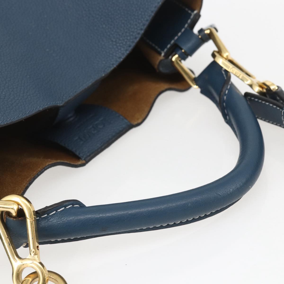 LOEWE Shoulder Bag Leather Blue Gold Auth ep12843