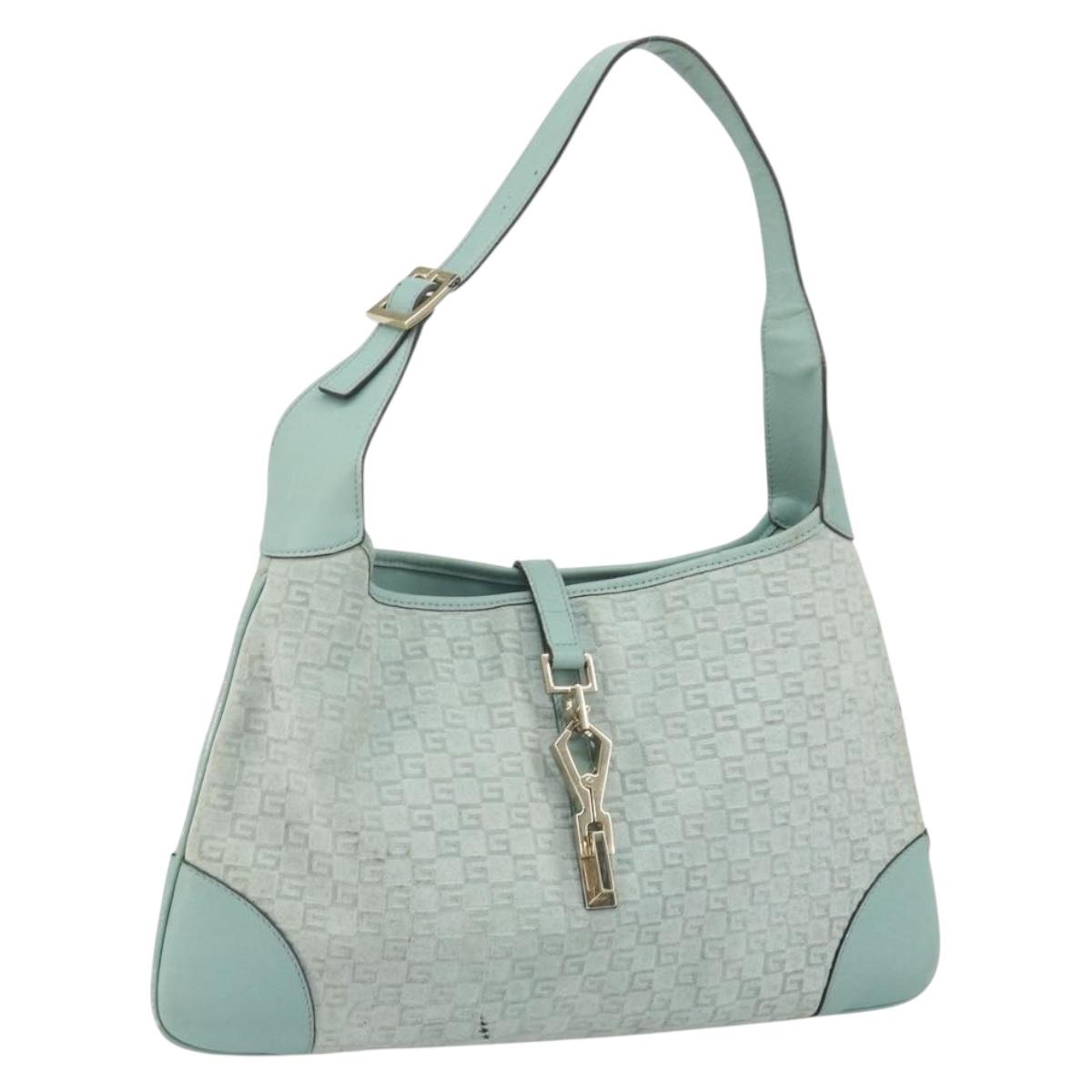 GUCCI Shoulder Bag Suede Light Blue Gold 001 4057 Auth ep12851