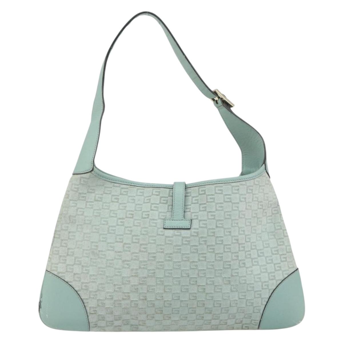 GUCCI Shoulder Bag Suede Light Blue Gold 001 4057 Auth ep12851