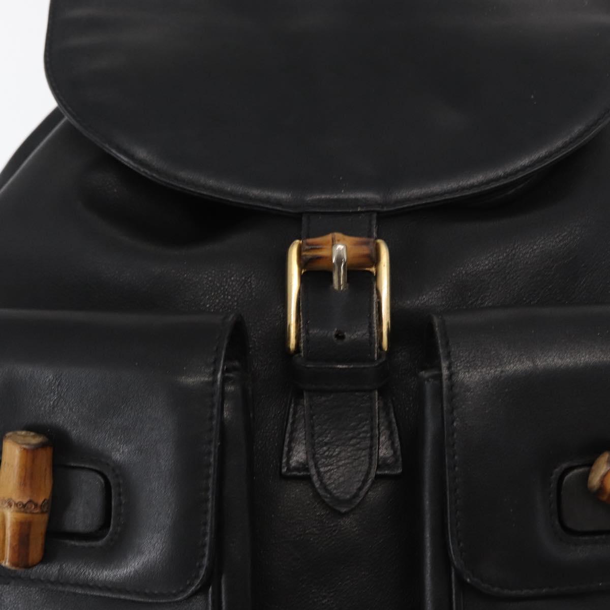 GUCCI Bamboo Backpack Leather Black Gold 003 2058 0016 Auth ep12855