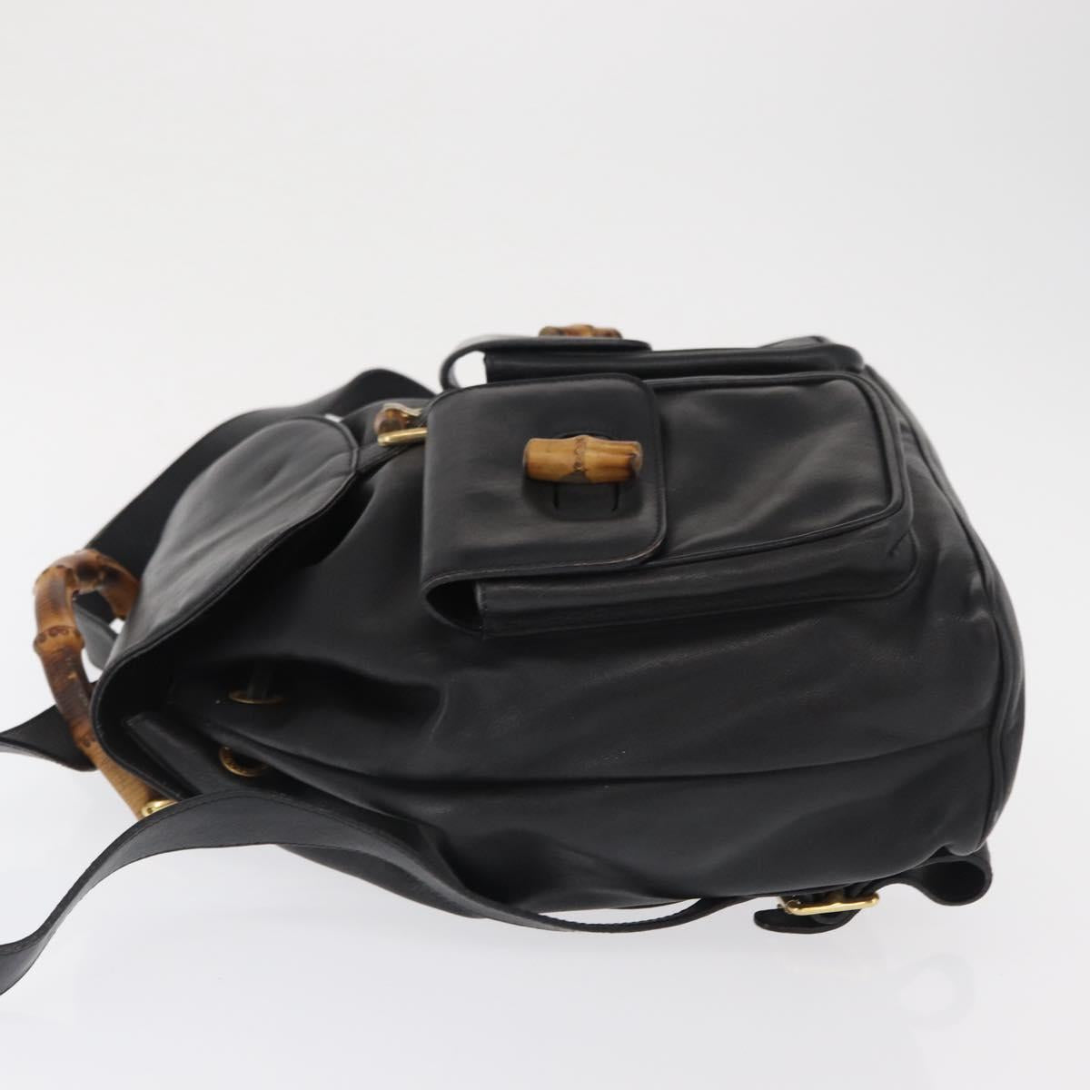 GUCCI Bamboo Backpack Leather Black Gold 003 2058 0016 Auth ep12855