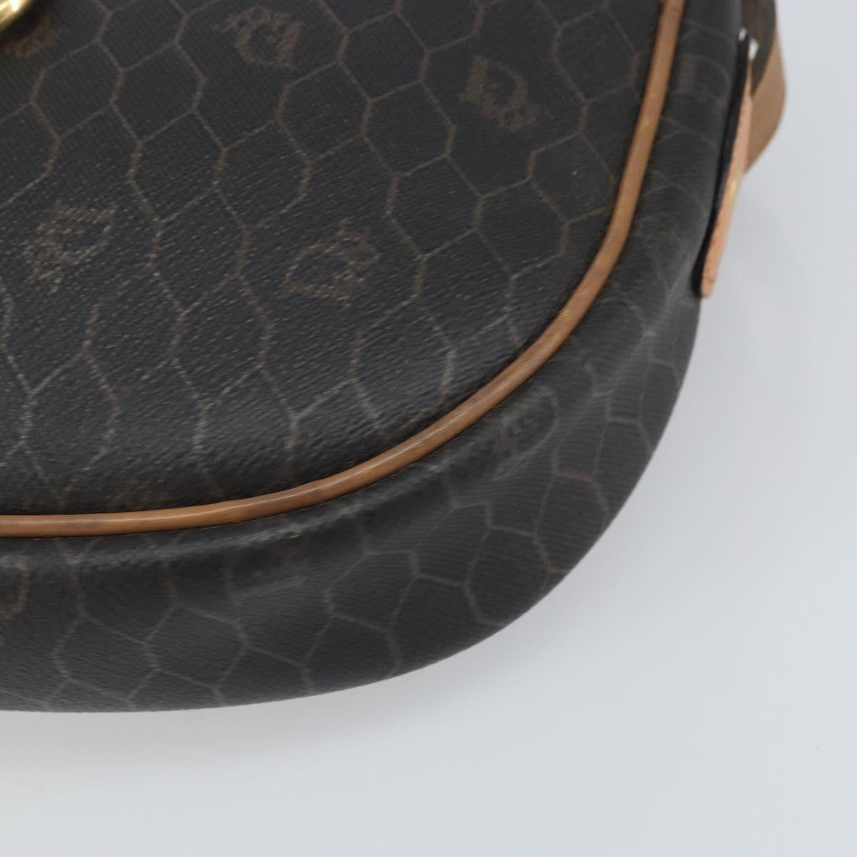 Christian Dior Honeycomb Canvas Shoulder Bag PVC Black Gold Auth ep12856