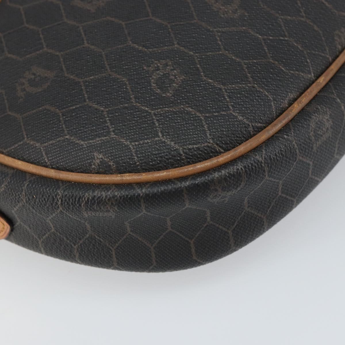 Christian Dior Honeycomb Canvas Shoulder Bag PVC Black Gold Auth ep12856