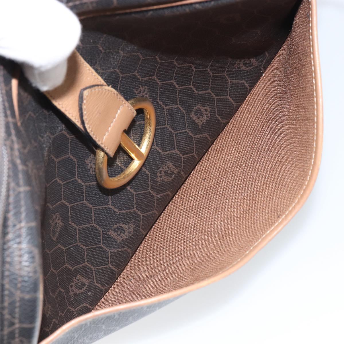 Christian Dior Honeycomb Canvas Shoulder Bag PVC Black Gold Auth ep12856