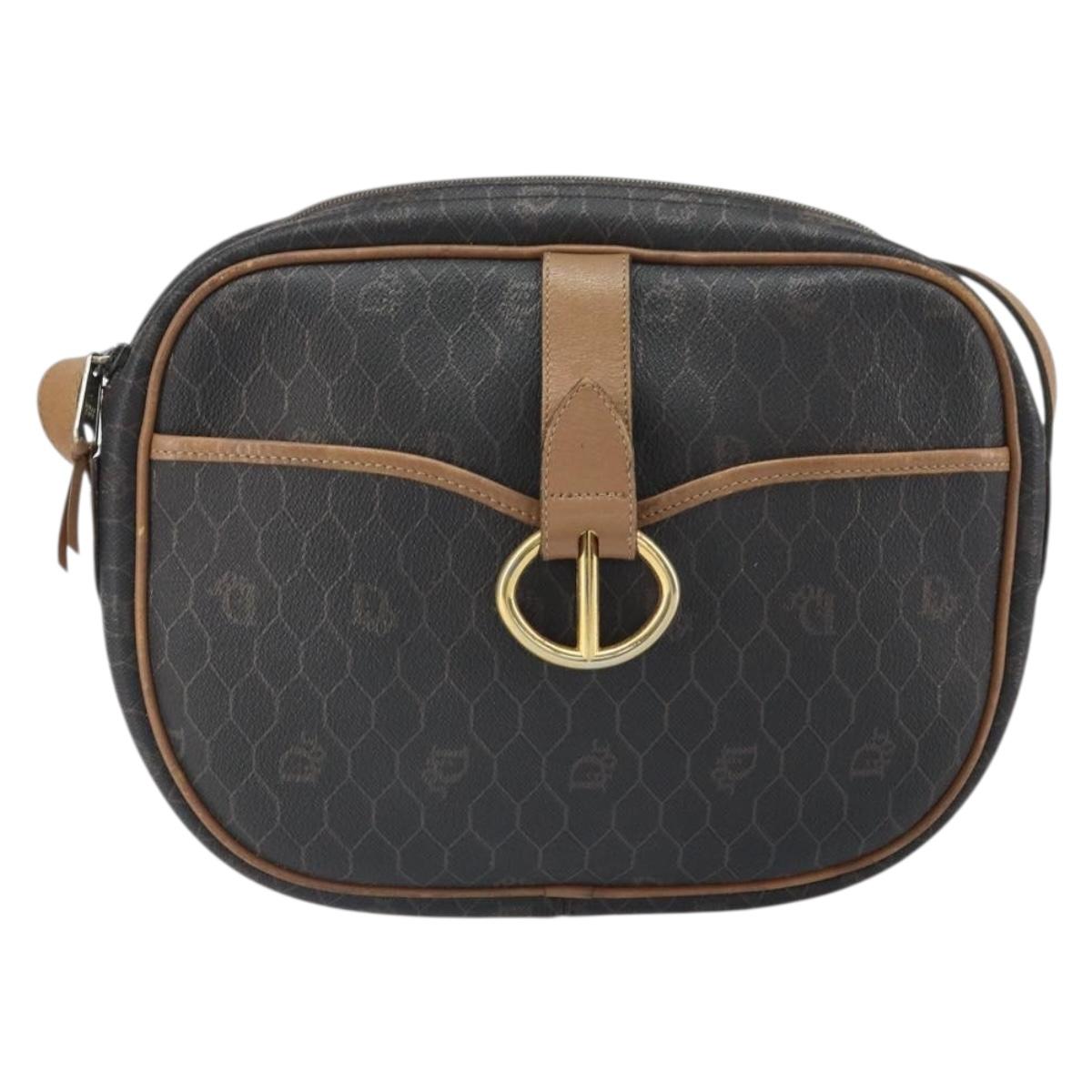 Christian Dior Honeycomb Canvas Shoulder Bag PVC Black Gold Auth ep12856