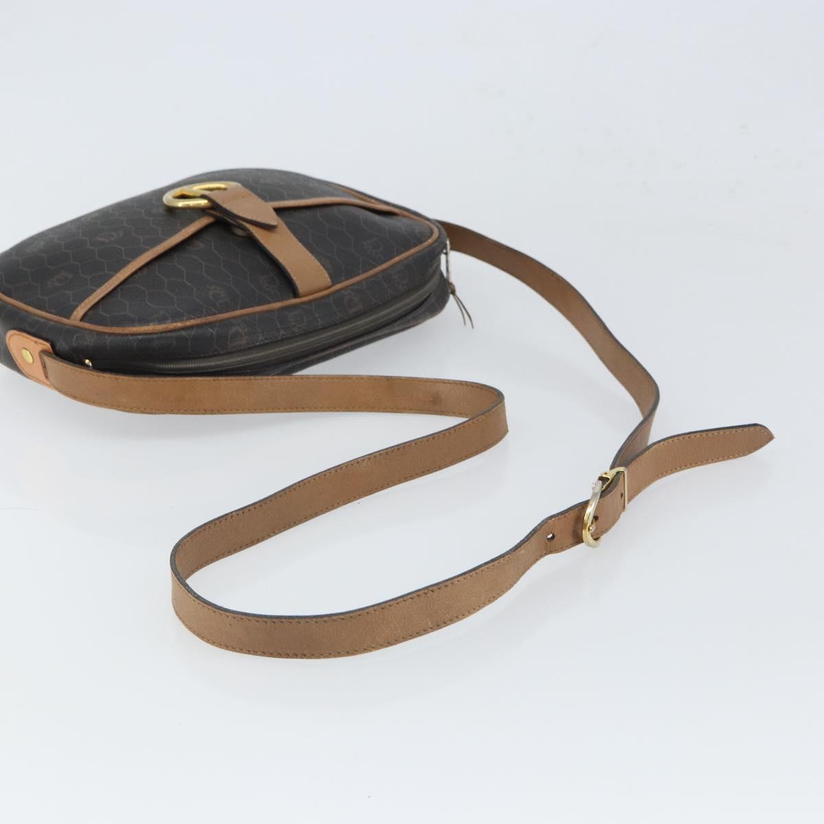 Christian Dior Honeycomb Canvas Shoulder Bag PVC Black Gold Auth ep12856