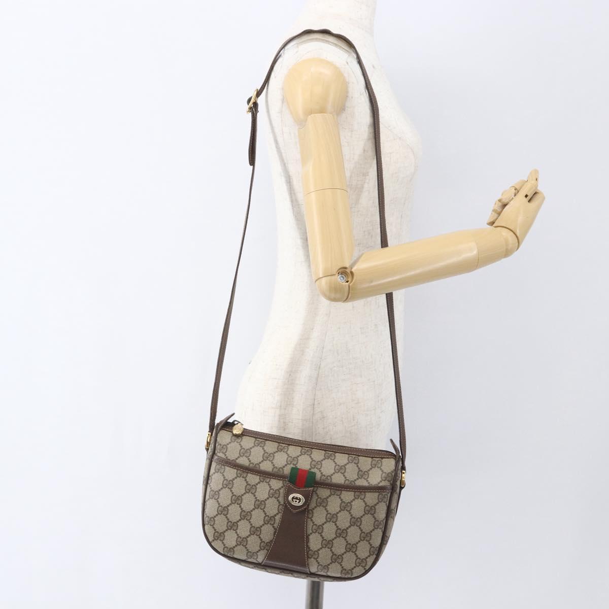 GUCCI GG Supreme Web Sherry Line Bag PVC Beige Gold 89 02 032 Auth ep12857