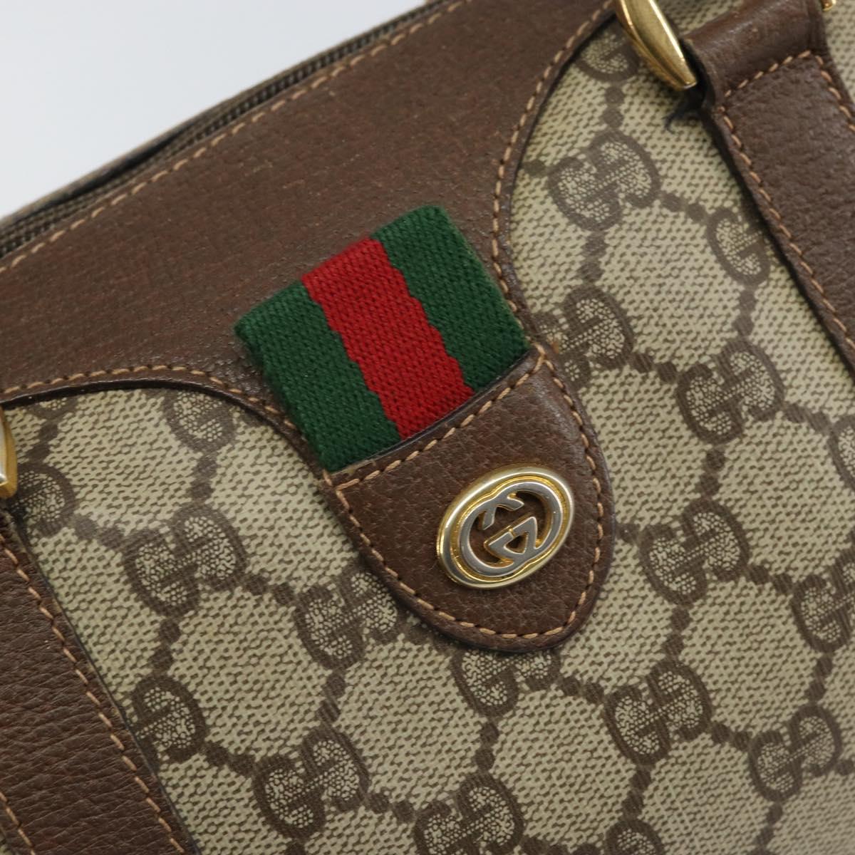 GUCCI GG Supreme Web Sherry Line Hand Bag PVC Beige Gold 39 02 006 Auth ep12858