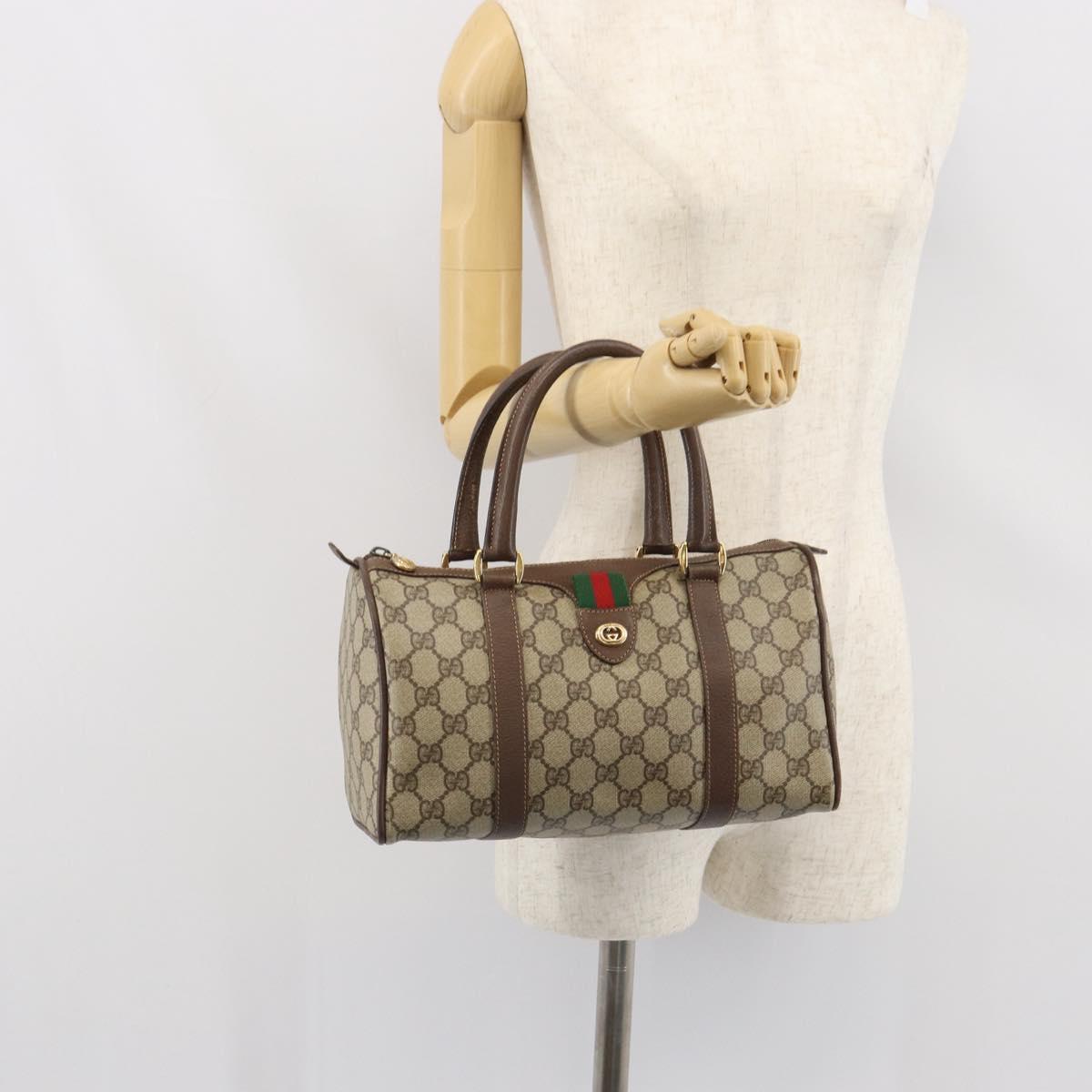 GUCCI GG Supreme Web Sherry Line Hand Bag PVC Beige Gold 39 02 006 Auth ep12858