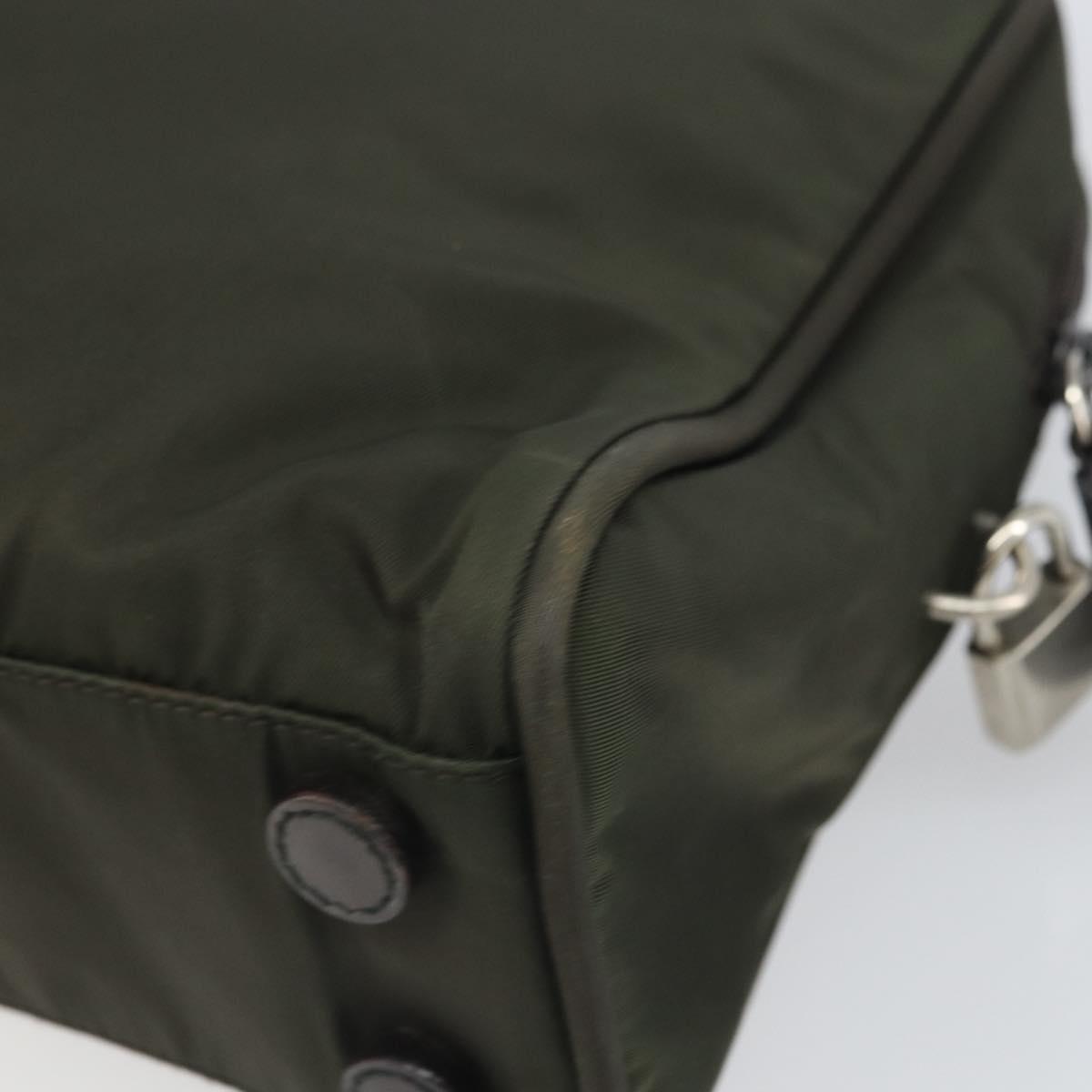 PRADA Hand Bag Nylon Khaki Silver Auth ep12862