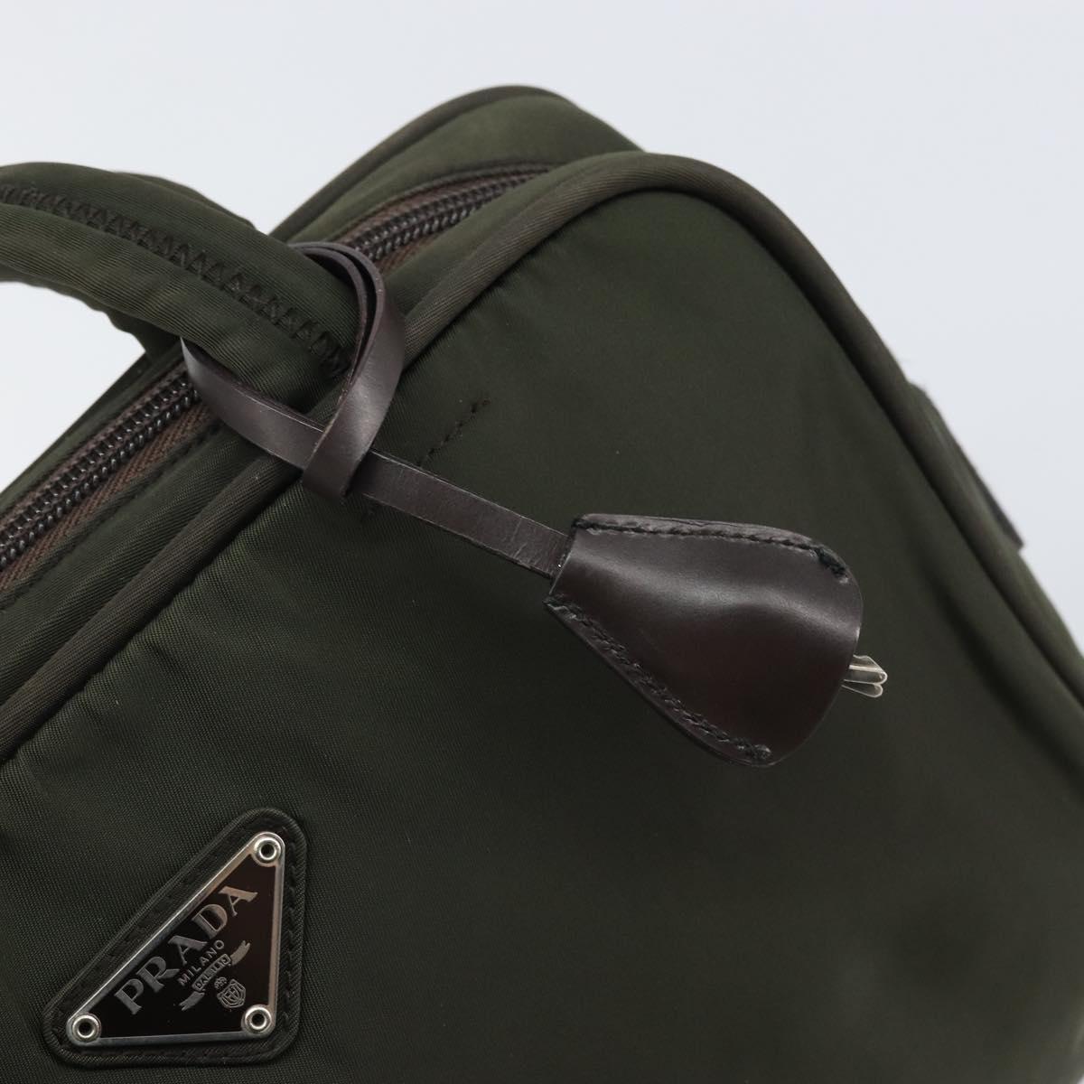 PRADA Hand Bag Nylon Khaki Silver Auth ep12862