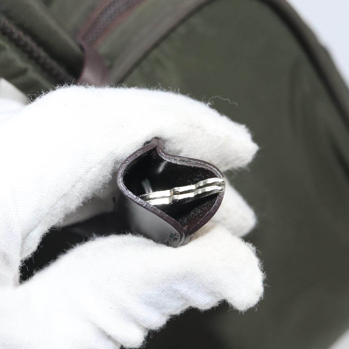 PRADA Hand Bag Nylon Khaki Silver Auth ep12862