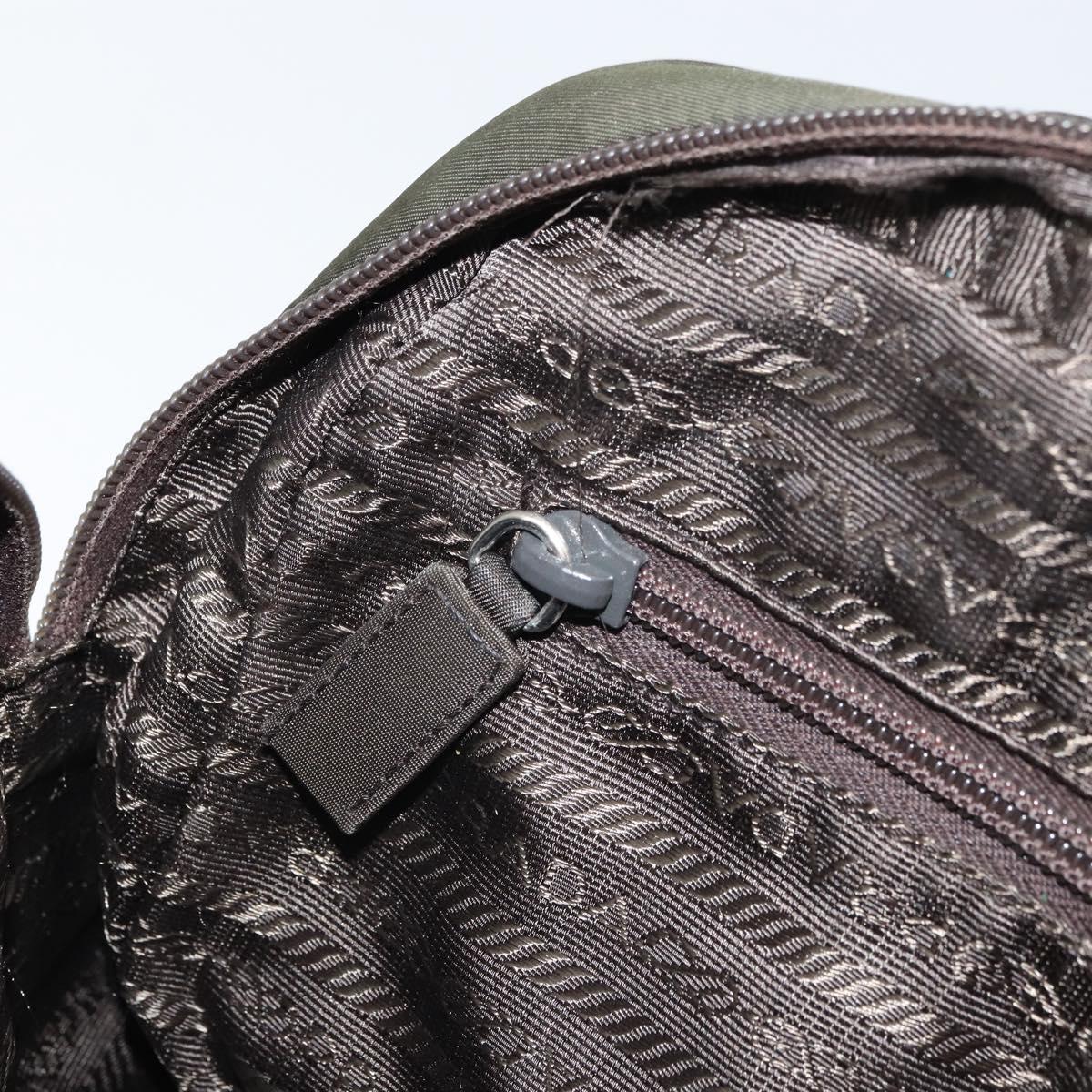 PRADA Hand Bag Nylon Khaki Silver Auth ep12862