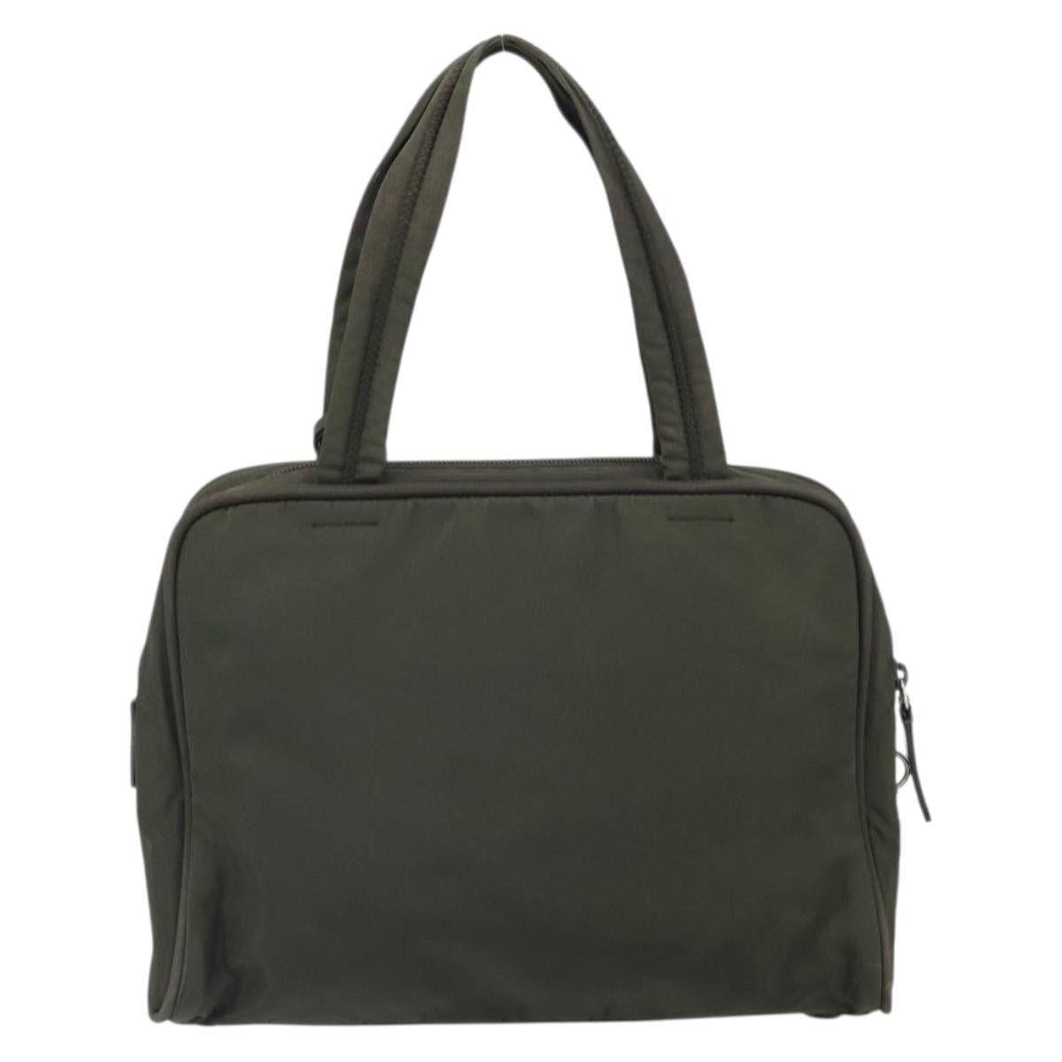 PRADA Hand Bag Nylon Khaki Silver Auth ep12862