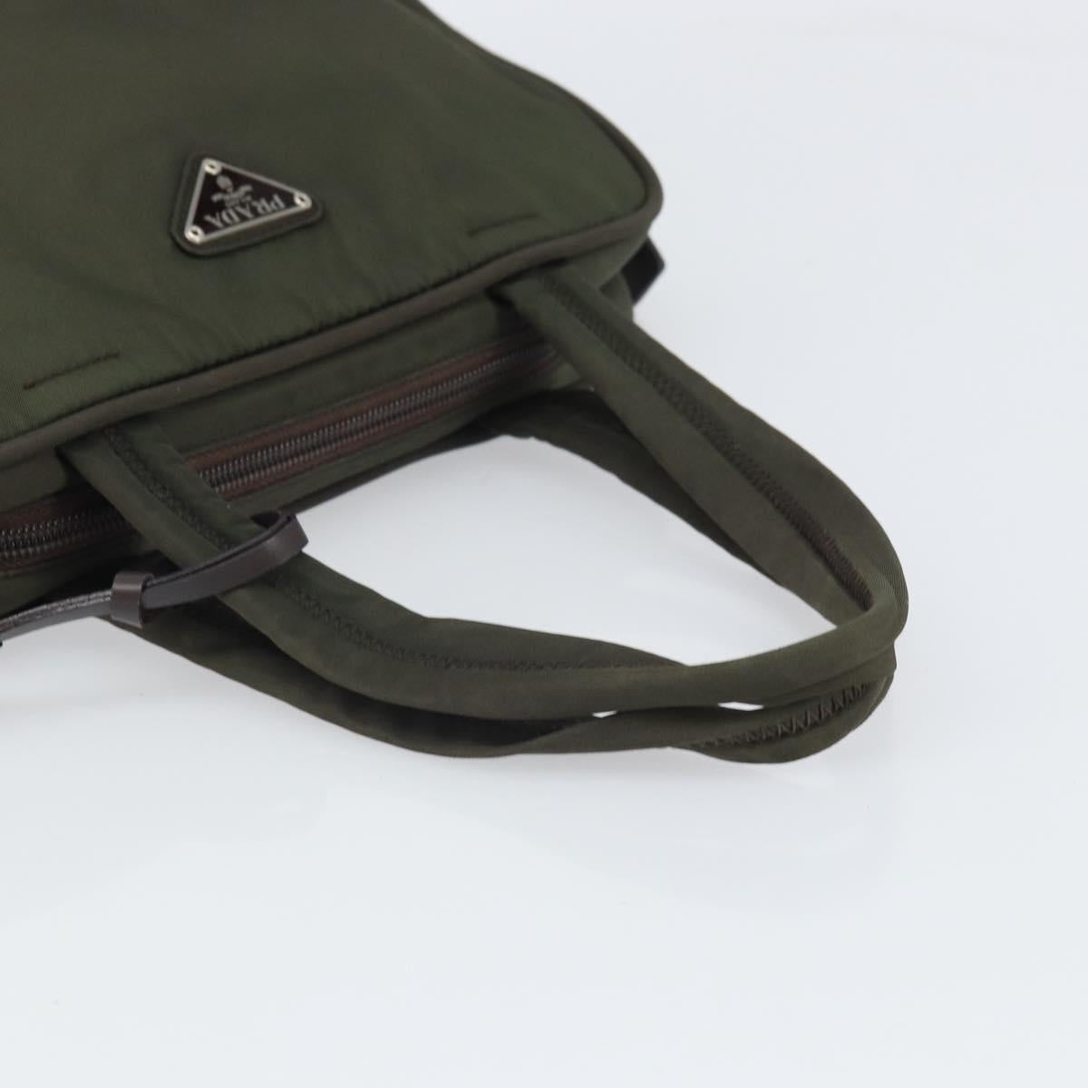 PRADA Hand Bag Nylon Khaki Silver Auth ep12862