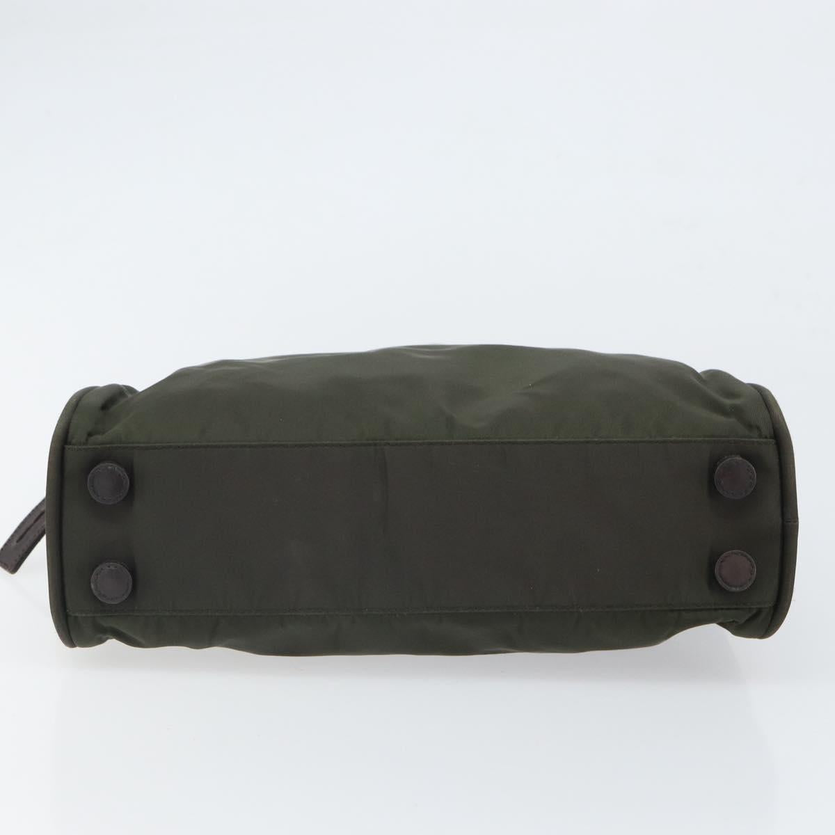 PRADA Hand Bag Nylon Khaki Silver Auth ep12862