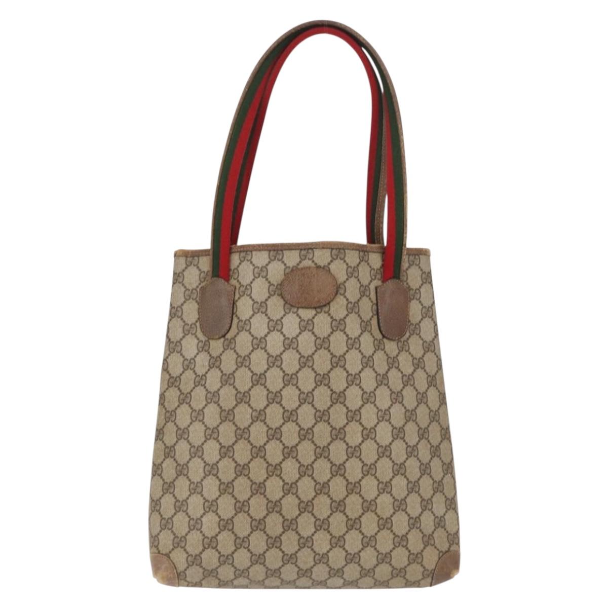 GUCCI GG Canvas Web Sherry Line Tote Bag PVC Beige 58 02 4889 Auth ep12863