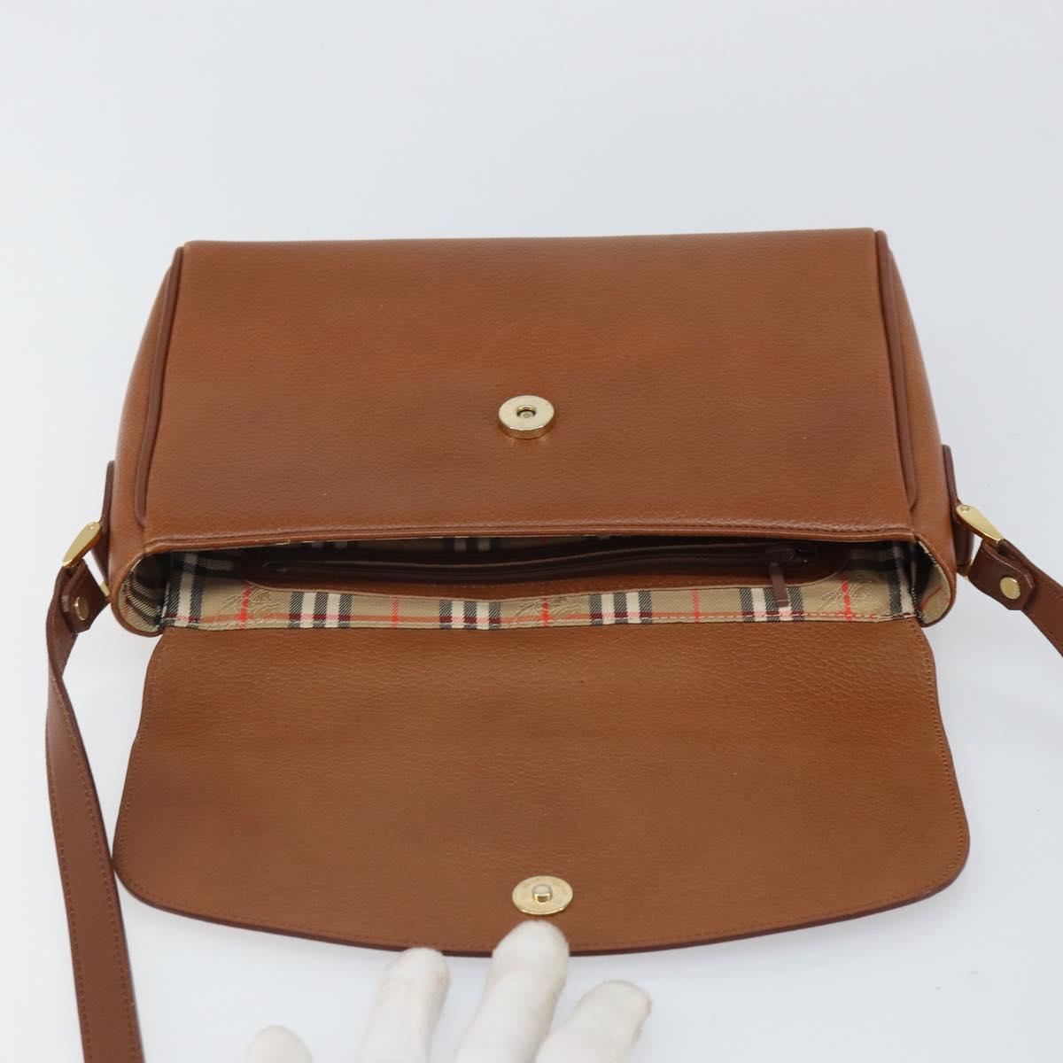 Burberrys Shoulder Bag Leather Brown Gold Auth ep12866