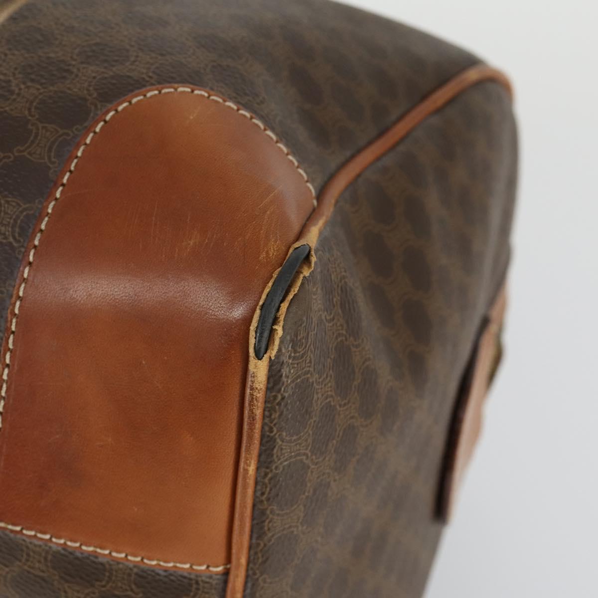 CELINE Macadam Canvas Boston Bag PVC Leather Brown Gold Auth ep12869