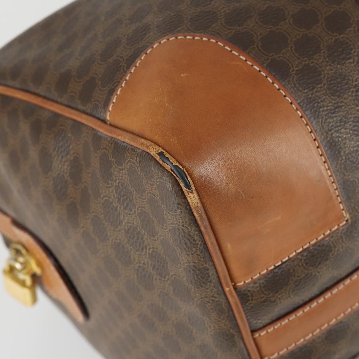 CELINE Macadam Canvas Boston Bag PVC Leather Brown Gold Auth ep12869