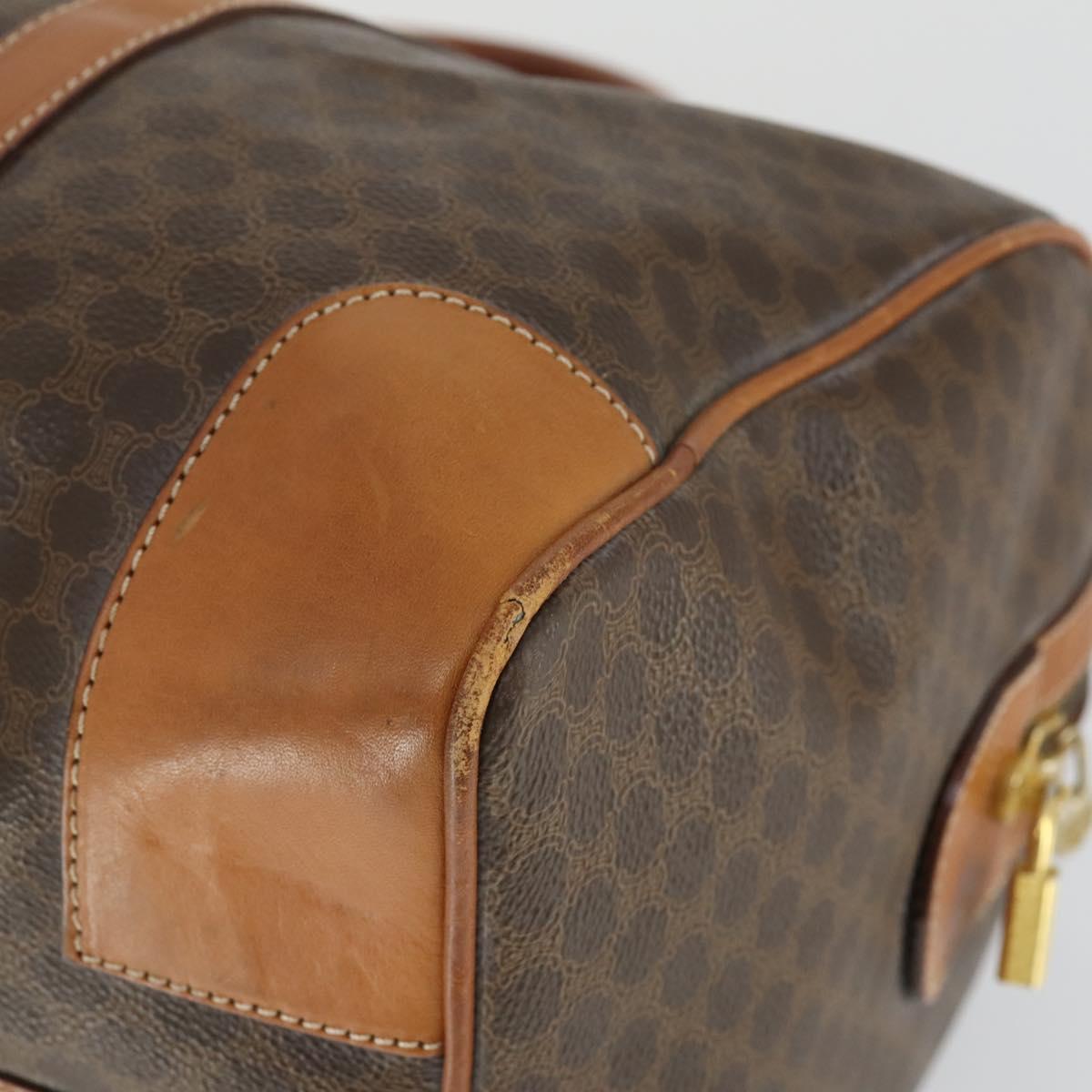 CELINE Macadam Canvas Boston Bag PVC Leather Brown Gold Auth ep12869