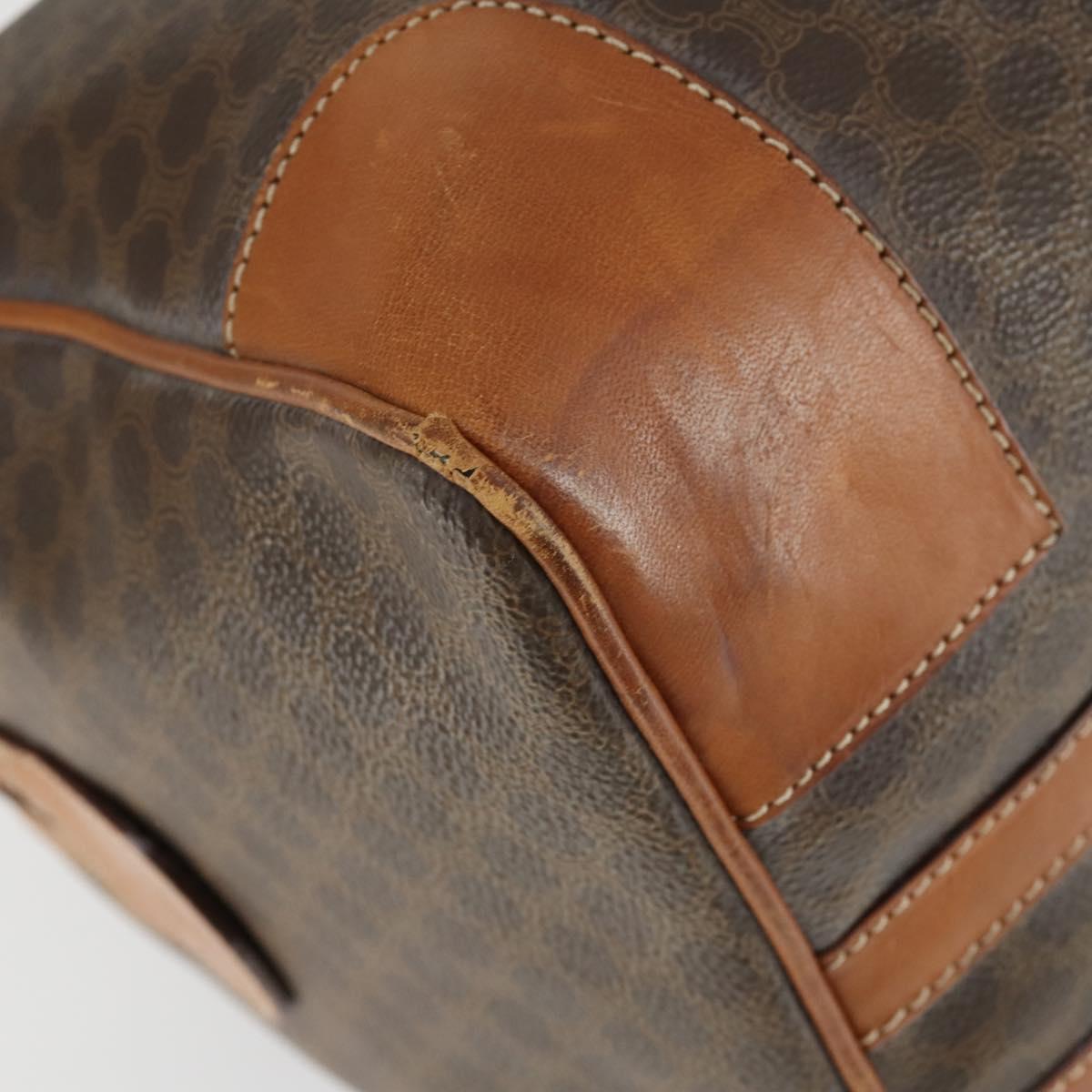 CELINE Macadam Canvas Boston Bag PVC Leather Brown Gold Auth ep12869