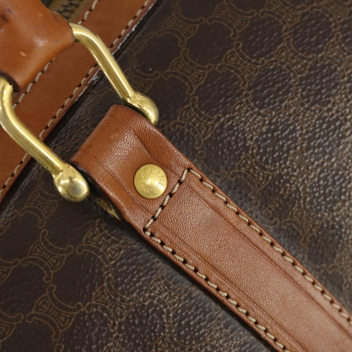 CELINE Macadam Canvas Boston Bag PVC Leather Brown Gold Auth ep12869