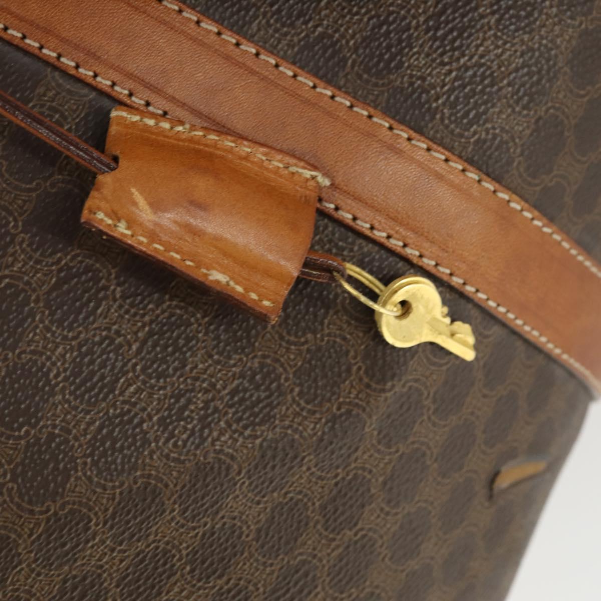 CELINE Macadam Canvas Boston Bag PVC Leather Brown Gold Auth ep12869