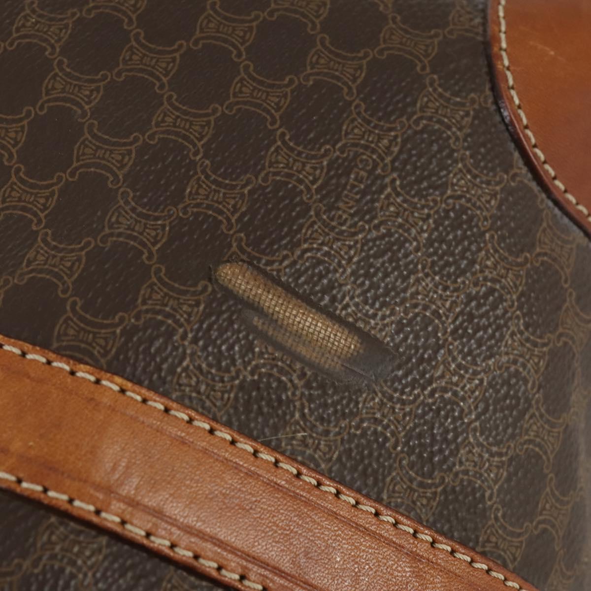 CELINE Macadam Canvas Boston Bag PVC Leather Brown Gold Auth ep12869