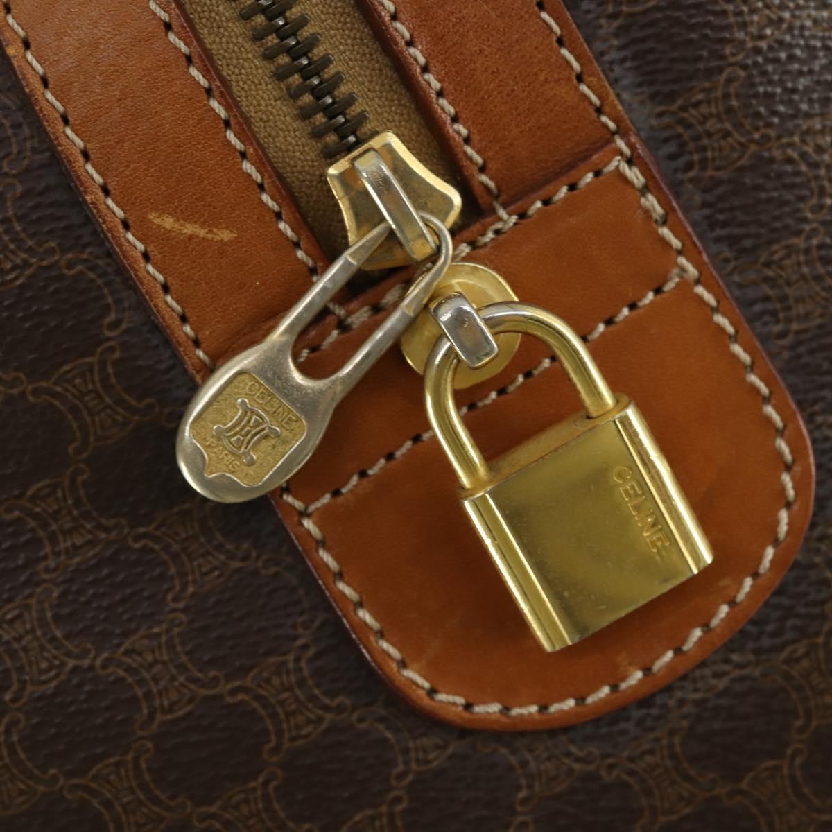 CELINE Macadam Canvas Boston Bag PVC Leather Brown Gold Auth ep12869