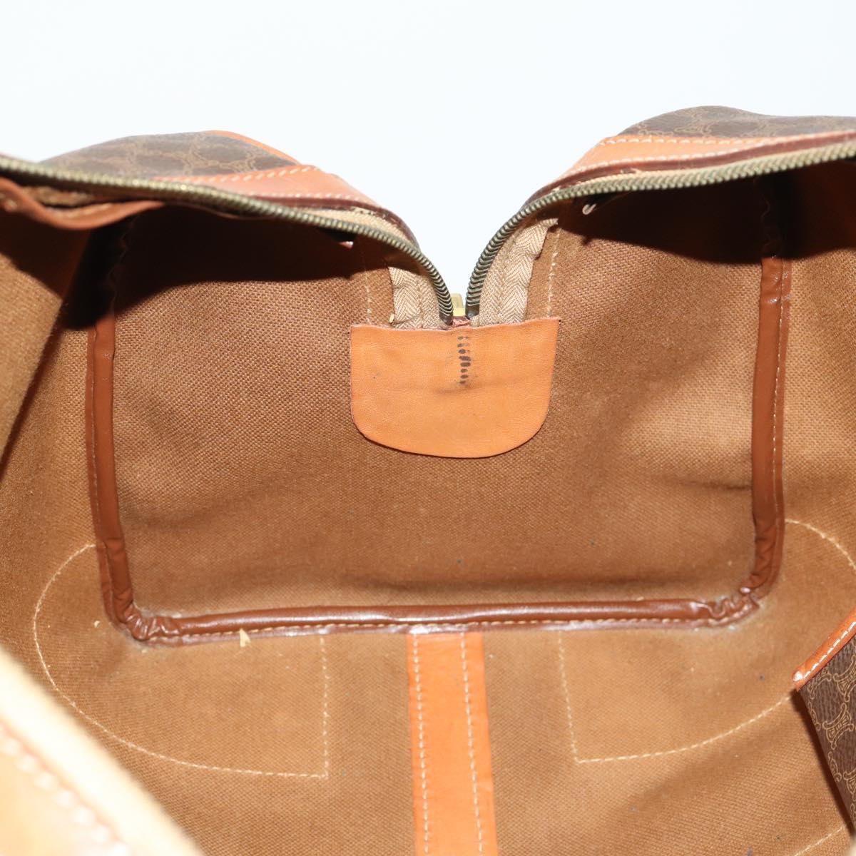 CELINE Macadam Canvas Boston Bag PVC Leather Brown Gold Auth ep12869