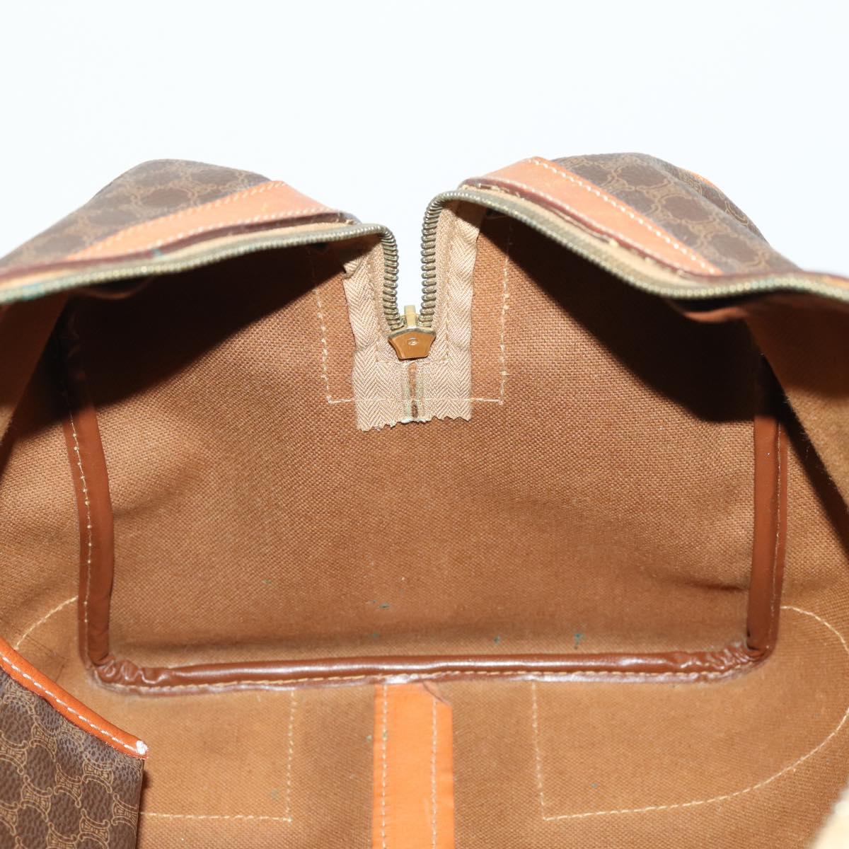 CELINE Macadam Canvas Boston Bag PVC Leather Brown Gold Auth ep12869