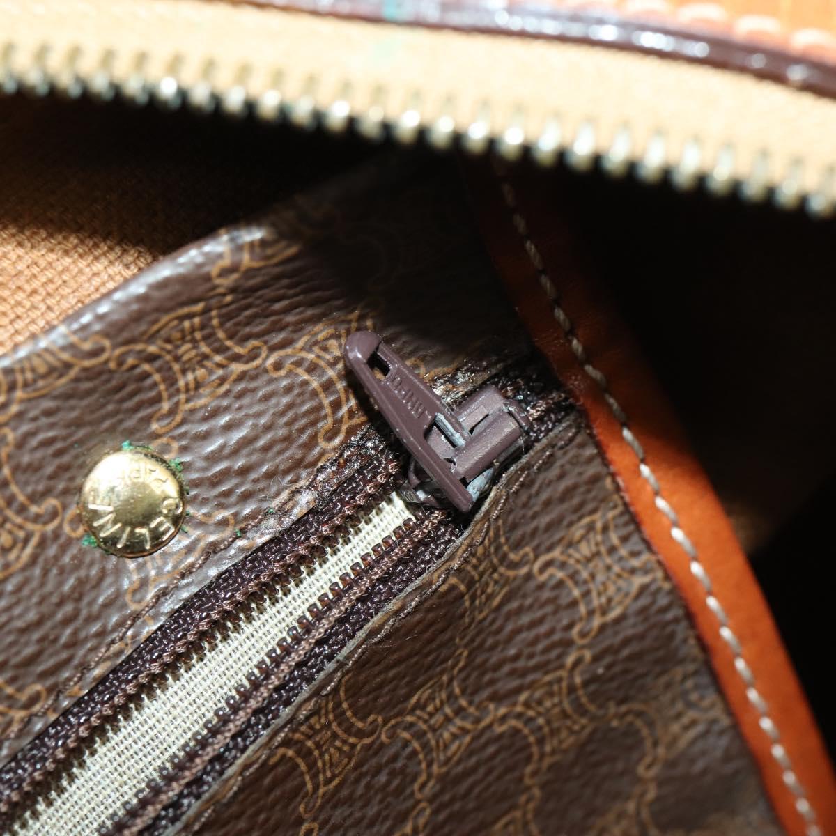 CELINE Macadam Canvas Boston Bag PVC Leather Brown Gold Auth ep12869