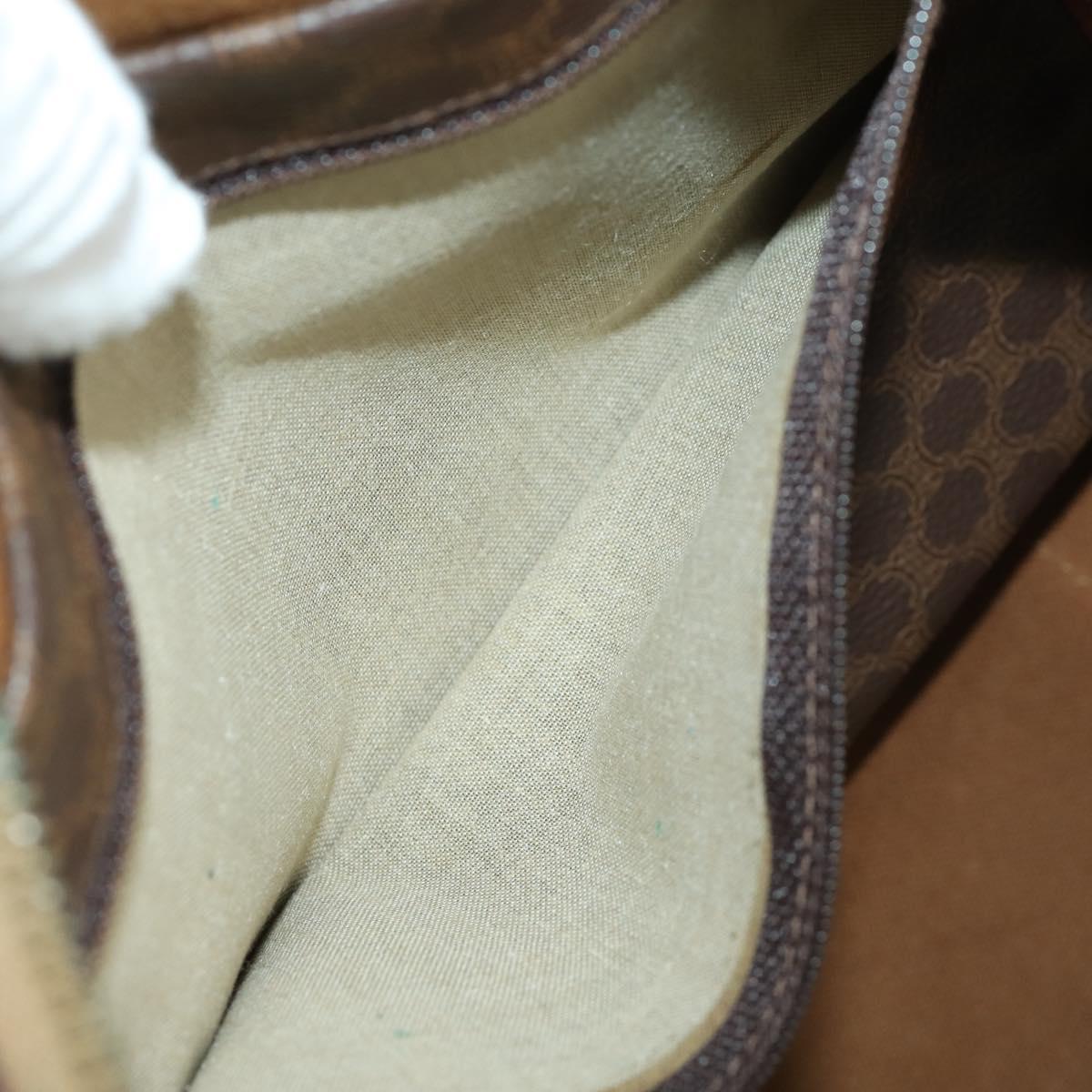 CELINE Macadam Canvas Boston Bag PVC Leather Brown Gold Auth ep12869