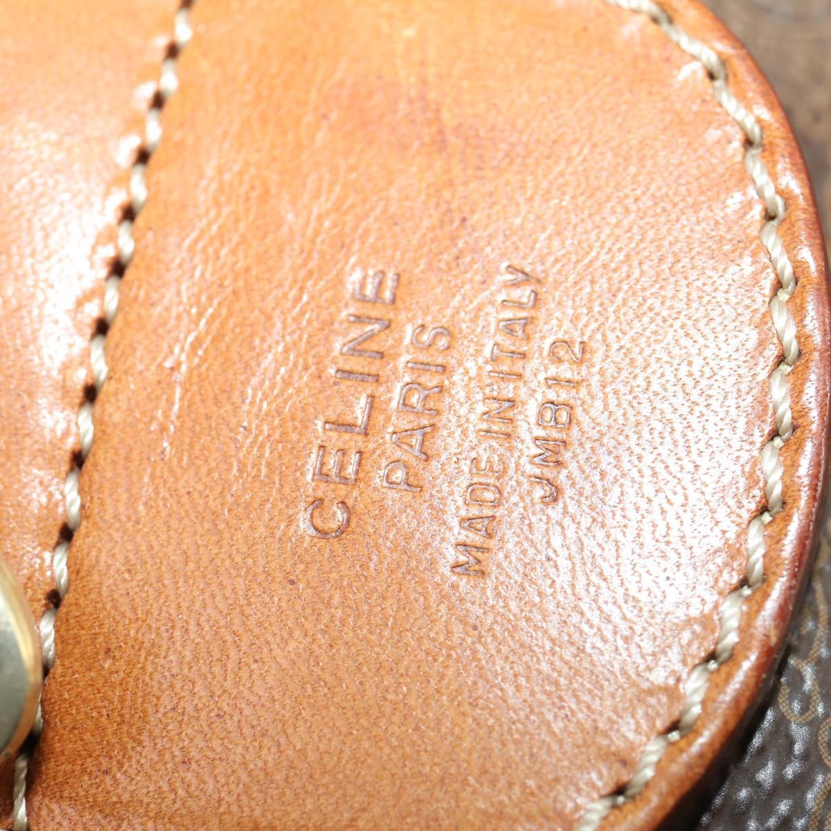 CELINE Macadam Canvas Boston Bag PVC Leather Brown Gold Auth ep12869