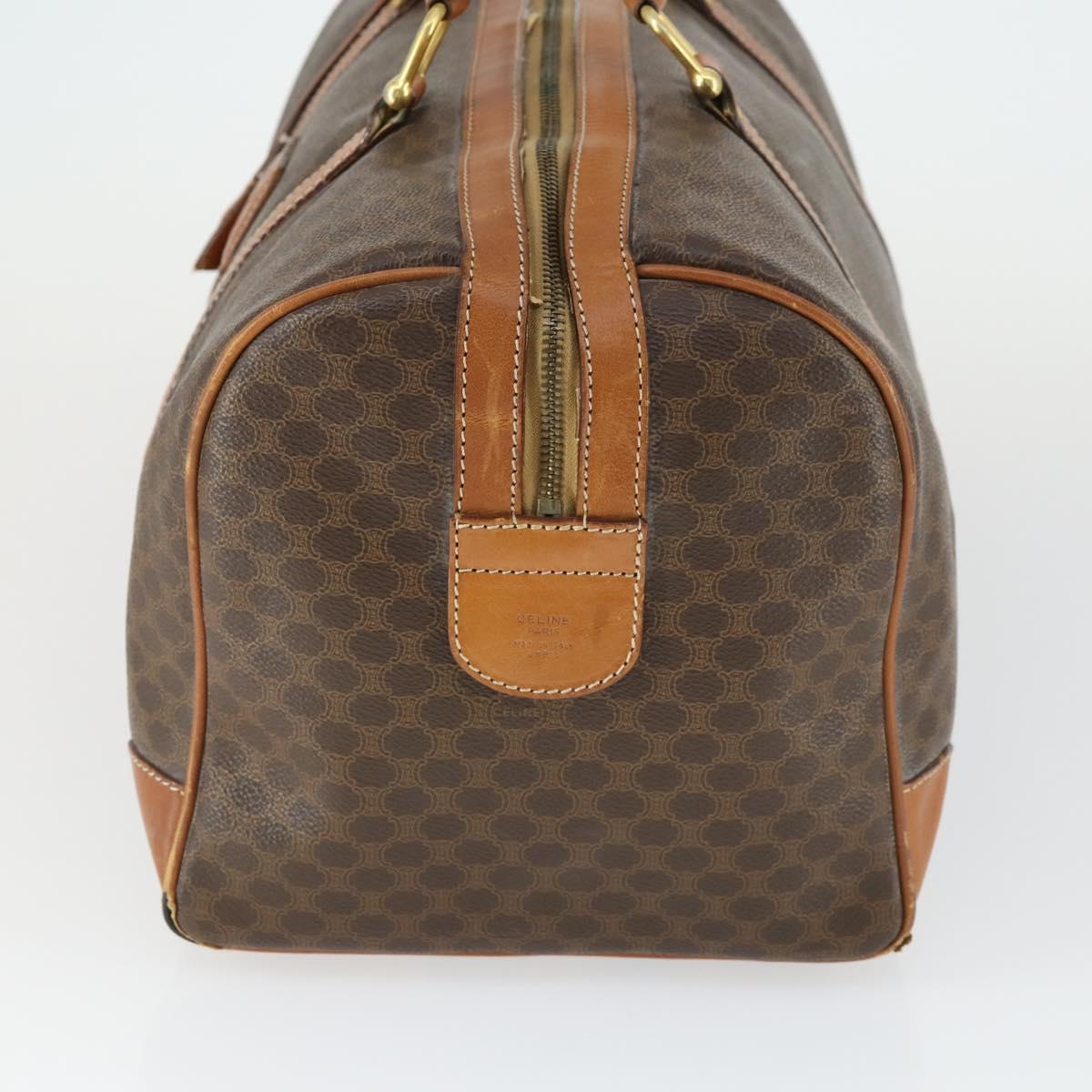 CELINE Macadam Canvas Boston Bag PVC Leather Brown Gold Auth ep12869