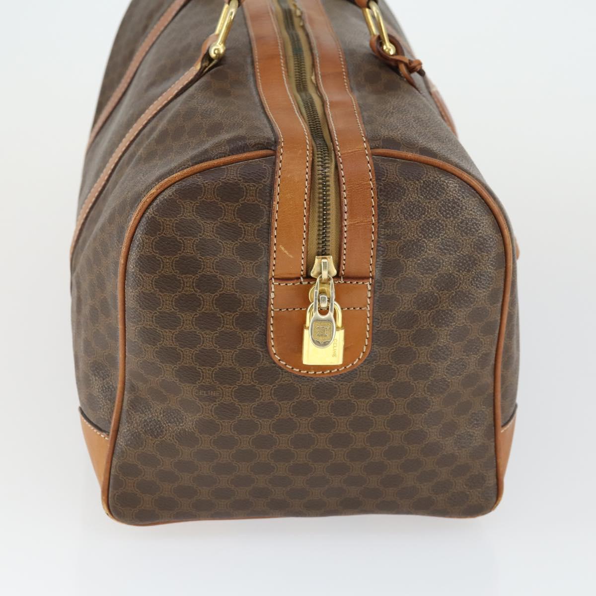 CELINE Macadam Canvas Boston Bag PVC Leather Brown Gold Auth ep12869