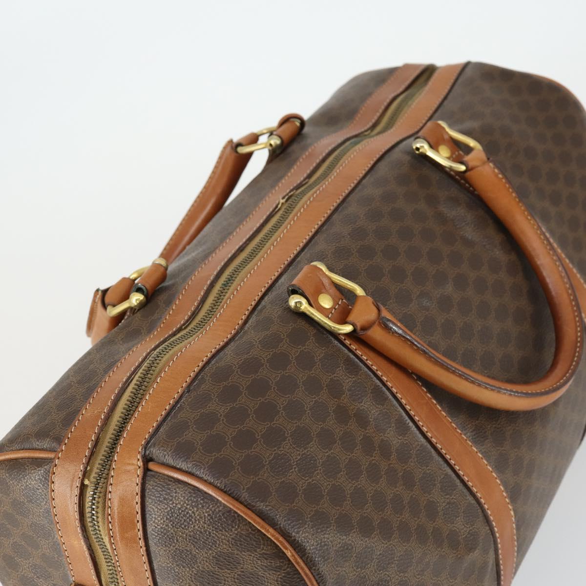 CELINE Macadam Canvas Boston Bag PVC Leather Brown Gold Auth ep12869