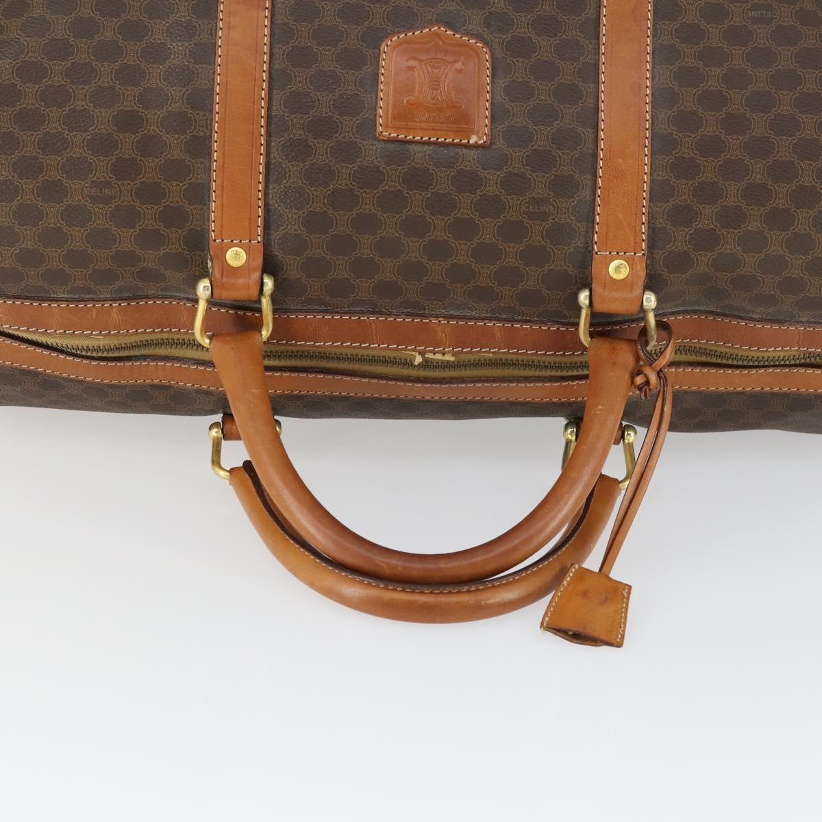 CELINE Macadam Canvas Boston Bag PVC Leather Brown Gold Auth ep12869