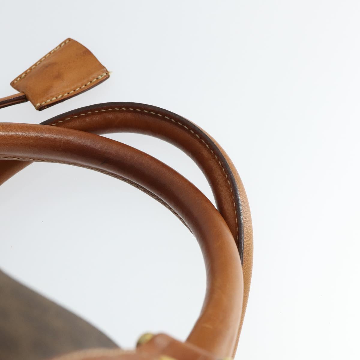 CELINE Macadam Canvas Boston Bag PVC Leather Brown Gold Auth ep12869