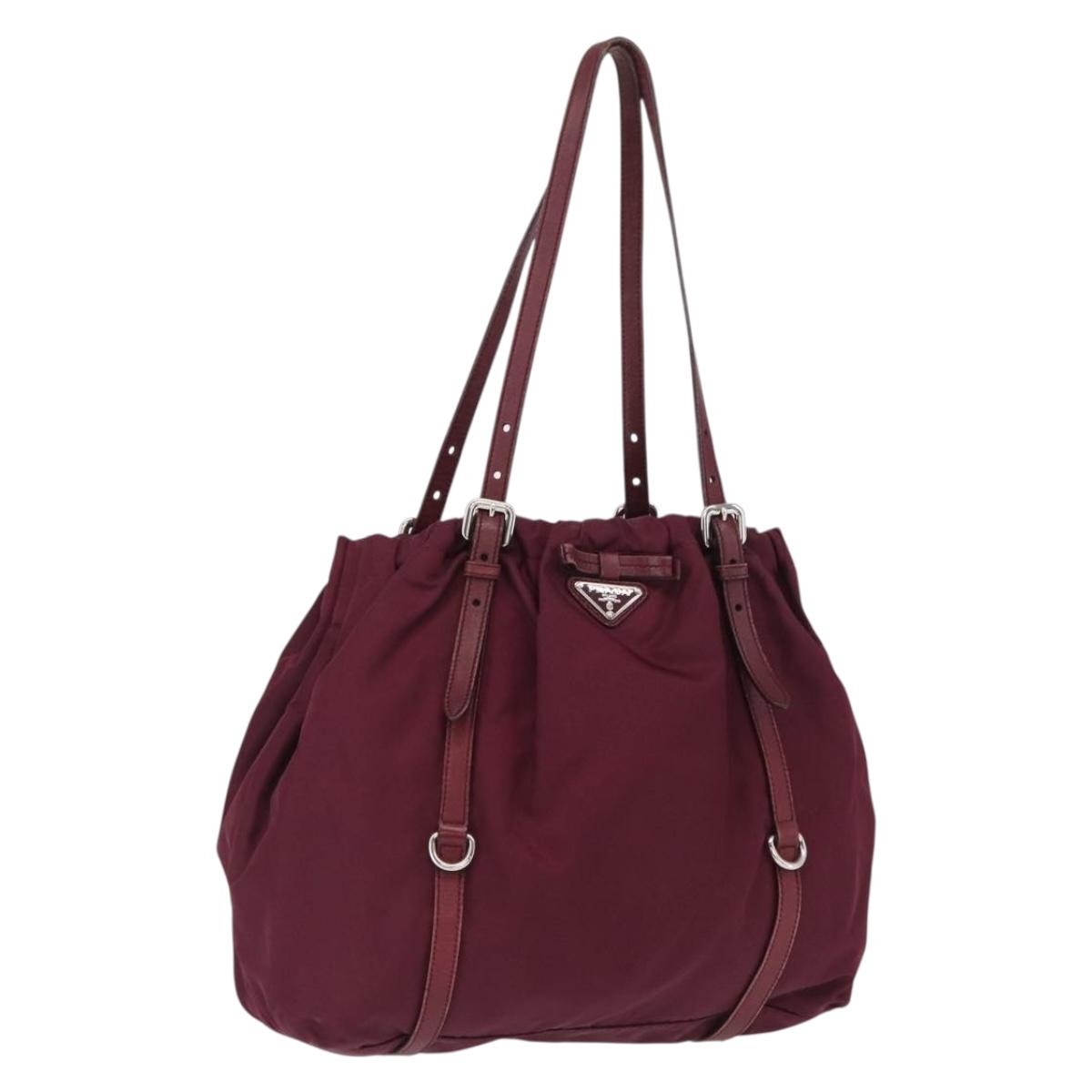 PRADA Tote Bag Nylon Bordeaux Gold Auth ep12877