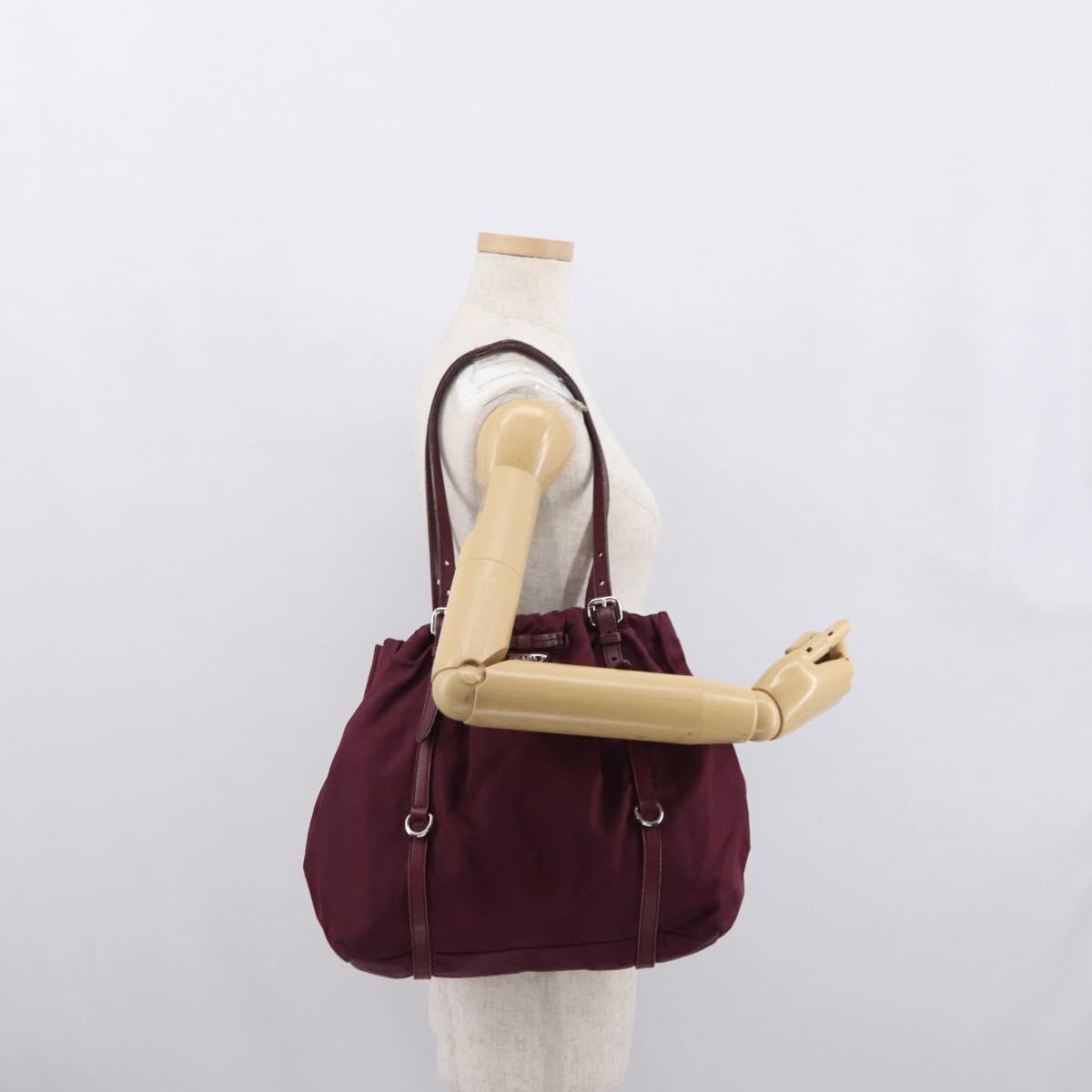 PRADA Tote Bag Nylon Bordeaux Gold Auth ep12877