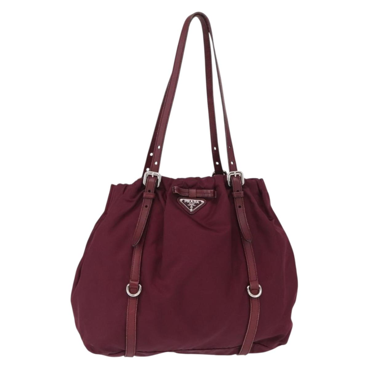 PRADA Tote Bag Nylon Bordeaux Gold Auth ep12877