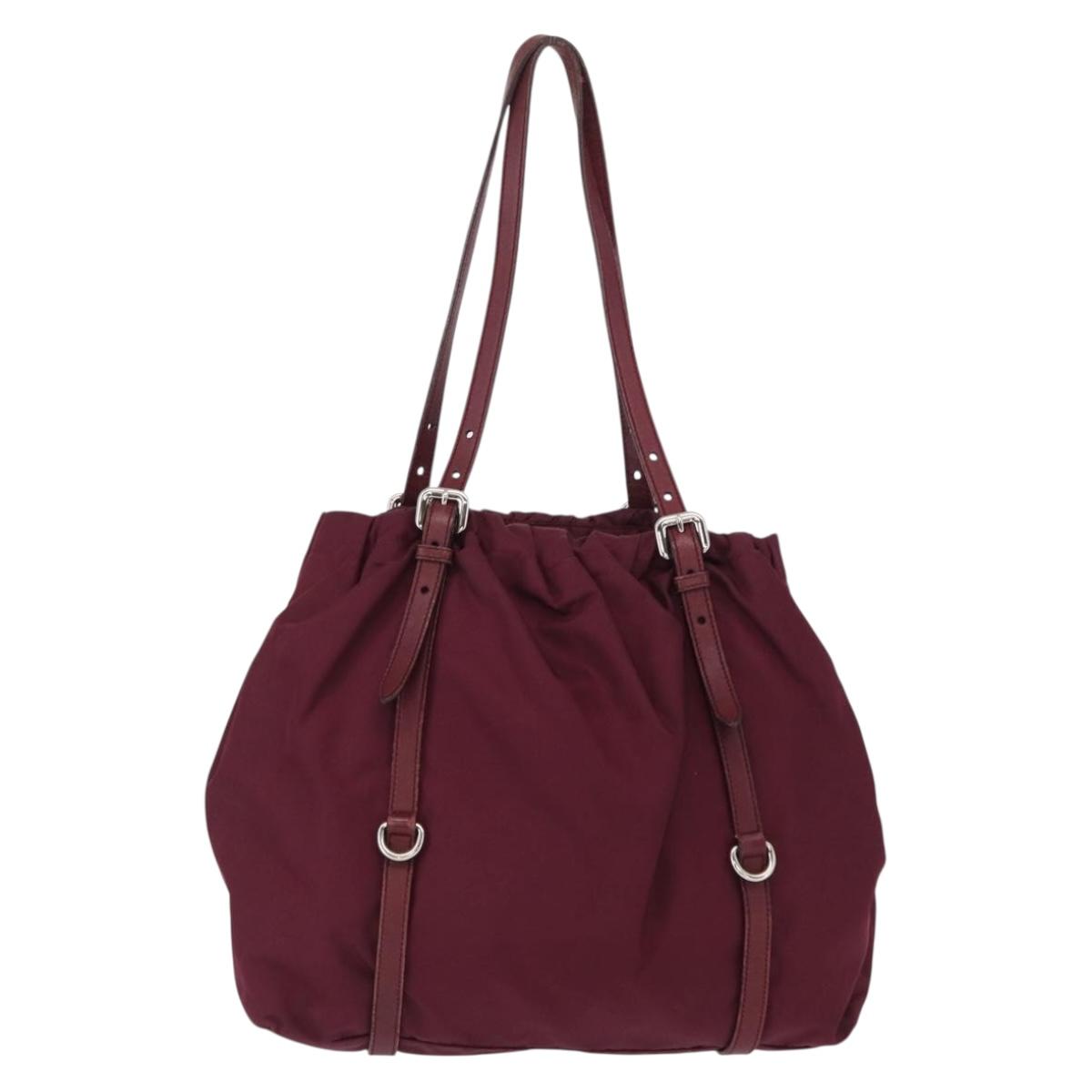 PRADA Tote Bag Nylon Bordeaux Gold Auth ep12877