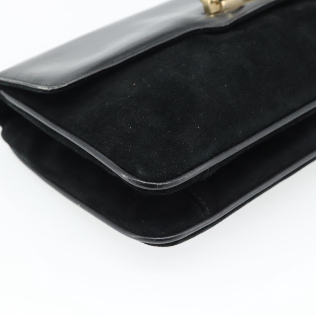 GUCCI Shoulder Bag Suede Black Gold Auth ep12880