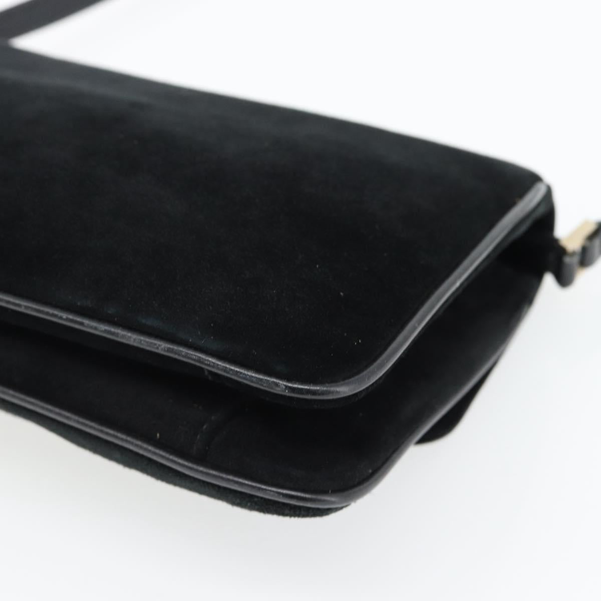 GUCCI Shoulder Bag Suede Black Gold Auth ep12880